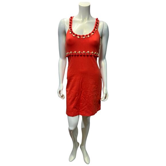 MODA International Orange Beaded Empire Waist Tank Dress Racerback Small - Picture 7 of 7